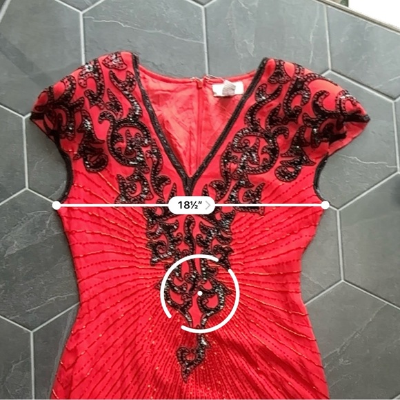 VTG 80s 90s Red & Black Beaded Silk Asymmetrical V-neck Formal Party Dress - Picture 13 of 13